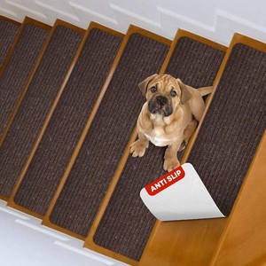 $50 MBIGM Carpet Stair Treads for Wooden Steps, 15 Pack, 8 x 30, Brown Stripe