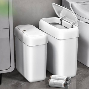 $35 funest 2 Pack Bathroom Trash Can with Pop-Up Lid,3 Gallon & 2.7 Gallon Small Spaces Plastic Garbage Can,Slim Wastebasket for Bathroom, RV, Office, White