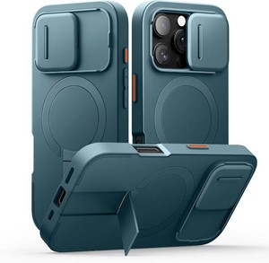 $32 SURITCH for iPhone 16 Pro Case with Slide Camera Cover and Adjustable Kickstand, Compatible with MagSafe, Shockproof Bumper Case Slim Protective Cover for iPhone 16 Pro 6.3 Inch, Lake Green