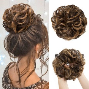 CJL HAIR Large Messy Bun Hair Piece Wavy Curly Scrunchies Synthetic Chignon Ponytail Hair Extensions Thick Updo Hairpieces for Women Dark BrownGolden Blonde