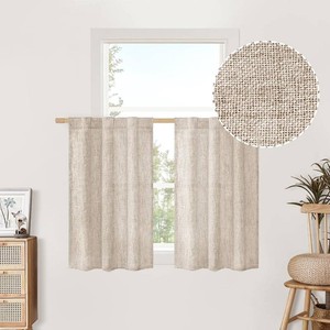 BGment Small Linen Curtains 36 Inch Length for Kitchen Cafe Window, Half Drapes Semi Sheer with Rod Pocket Back Tab Light Filtering for Bathroom, 1 Panels, 29 Inch Wide Each Panel only 1 panel