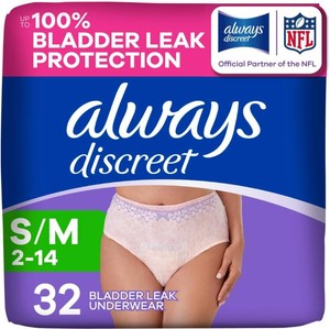 Always Discreet Adult Diapers for Women, Incontinence Underwear, Postpartum Essentials, Disposable Briefs, Max Absorbency, Bladder Leak Protection, SmallMedium, 32ct