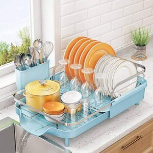 $40 SNTD Expandable Dish Drying Rack for Kitchen Counter, 15.2-22.1 in, Blue
