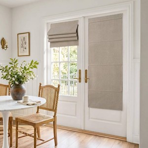 $32 NICETOWN 100% Blackout Cordless Roman Shade for WindowsDoors, W26 x L64 in, Linen Textured French Door Curtain with Adhesive Top & Magnetic Lift, No Drill Privacy & Thermal Roman Shade, 1 PC, Beige