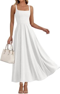 $27 BTFBM Women Summer Square Neck Maxi Dress Spring 2026 Elegant Classy Sleeveless Formal Wedding Guest Cocktail Dresses Size M