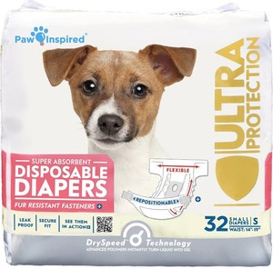 Paw Inspired 32ct Disposable Dog Diapers  Female Dog Diapers Ultra Protection  Diapers for Dogs in Heat, Excitable Urination, or Incontinence (Small)