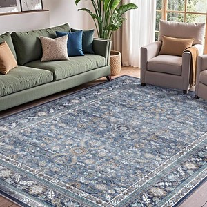 $36 OPPODREAM Vintage Blue Area Rugs 5x7, Washable Rug for Living Room