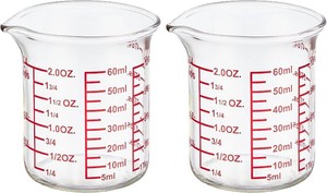 Ackers BORO3.3 2 oz Glass Measuring Cups with V-Shaped Spout, 2 Pack