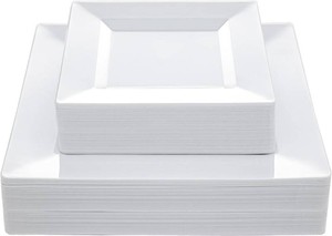 $28 N9R 60PCS White Square Plastic Plates, Disposable Plates for Party