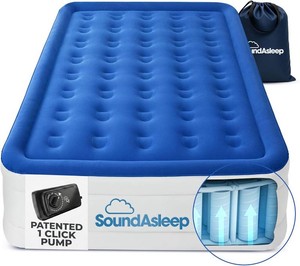 $150 SoundAsleep Dream Series Raised Queen Air Mattress, Built-in Pump, Blue