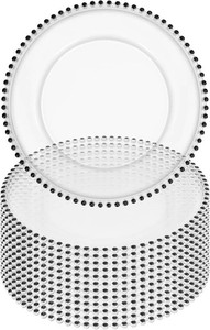 $34 12 Pack Clear Charger Plates Bulk Wedding, 13 Inch Plastic Round Dinner Chargers with Black Beaded Rim, Acrylic Round Decorative Plates for Wedding Party Home and Tabletop Decor (Black)