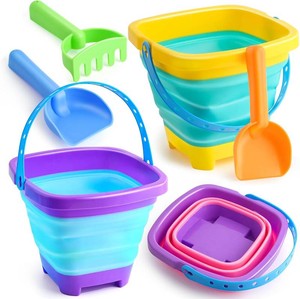 Beach Toys Collapsible Sand Toys 6 PCS Sand Buckets Set for Beach, Pool