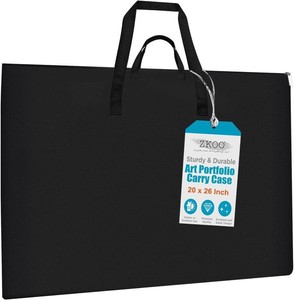 ZKOO 20 x 26 Inch Art Portfolio Bag, Big Art Portfolio Case Light Weight Waterproof Poster Board Storage Bag, Artistic Collection Tote for Artwork, Poster, Sketch Drawing, Canvas (2026-Black)