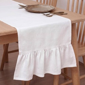 Gilprop Boho Table Runner Linen Farmhouse Table Runners with Ruffle Hem Rustic Burlap Home Party Decoration for Living Room(13 x 72 Inch,White)