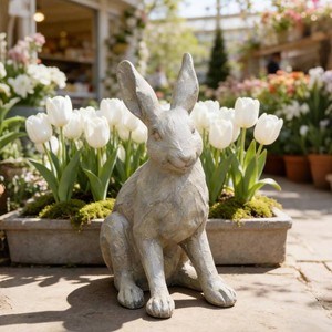 $39 DiliComing Rabbit Garden Statue 12 Inch Grey Resin Bunny Yard Decor