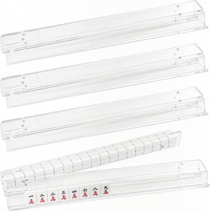 $38 Acrylic Mahjong Racks with Magnetic Pushers, Set of 4 Clear 17.5-Inch Tile Rack and Pusher Combos with Silicone Non-Slip Pads, Modern American Mahjong Accessories (Clear, 17.5)