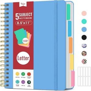 Taja Spiral Notebooks for Work 5 Subject Notebook with Removable Dividers