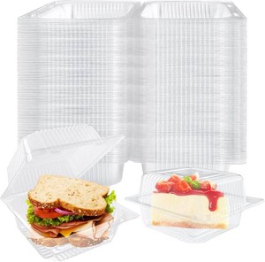 $36 Jizvxe 300 Pcs Clear Plastic Take out Containers,Square Hinged Takeout Tray,Disposable Fancy Clamshell Food Boxes with Lids for Cakes,Dessert,Salads,Sandwiches,Cookies,Pasta,5.3x4.7x2.8 Inch