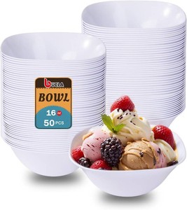 $20 bUCLA 50Pack White Plastic Serving Bowls - 16oz Disposable Serving Bowls for Party DessertIce CreamSalsaSnack