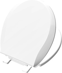 $24 A nsffer Toilet Seat Round Soft Close16.5, Toilet Lid Slow Close Quiet No Slam, Easy Installation & Release Safe PP Material Easy Clean, Comfortable Ergonomic Design, 2 Years Support, White Plastic