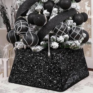 $26 XmasExp Christmas Tree Collar, 24 inch Sequin Halloween Tree Skirt Stand Base Cover for Home Decor, Medium Size 4 Piece Black