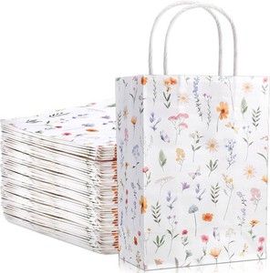 Kolldenn 24 Pcs Welcome Bags for Wedding Hotel Guests Birthday Party Paper Gift Bags with Handles for Halloween Bridal Birthday Party Favor, 8.3 x 5.9 x 3.1(Wildflower)