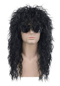 $20 karlery 70s 80s Rocker Metal Mullet Wig Mens Long Curly Black Wig for