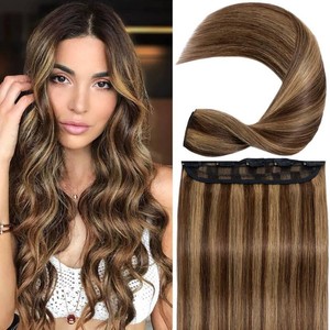 $50 One Piece Clip in Hair Extensions Real Human Hair,S-noilite Clip in Hair Pieces for Women,One Piece 5 Clips 34 Full Head Standard Weft Straight 1645g #4P27 Medium Brown Mix Dark Blonde