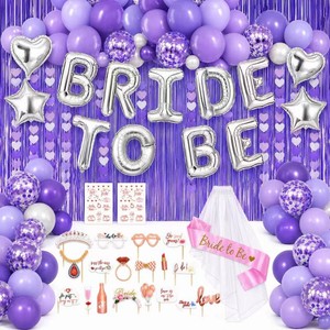 $20 Bachelorette Party Decorations Purple Pink Bride To Be Decorations 98 PiecesIncluding Veils,Bridal Balloon Belts, New Photography Supplies And Temporary Tattoo,Aluminum Foil Backgrounds,Photo Curtains