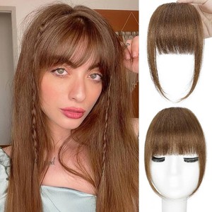 BOGSEA Clip in Bangs Real Human Hair Bangs Light Brown French Bangs