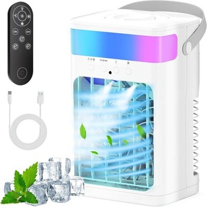 $70 Portable Air Conditioner, Cooling Fan 3 Speeds & 3 Modes Personal Cooling Fan Mini Air Conditioner Fan with Remote, 1500ML Water Tank, Night Light, No battery, for Home Office Bedroom