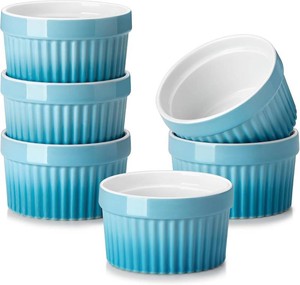 $21 MALACASA 6 oz Ceramic Ramekins, Oven Safe Souffle Dishes, Set of 6, Blue