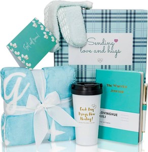$53 Loving Hue Chemo Care Package, Cancer Care Gifts for Women with Blanket, Socks, Journal, Tumbler (Turquoise)