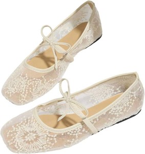 $33 BEAUDRM Womens Polka Dots Mesh Ballet Flats Cute Lace Ballerina Flats