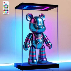 $47 Clear Acrylic Display Case with Light for bearbrick, Multiple Color Lights Dustproof Protection Display Box for Collectibles Action Figures 9.8 8 15.7inch