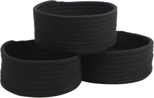 Small Woven Cotton Rope Baskets, Set of 3, Black