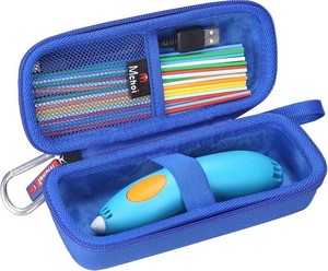 Mchoi 3Doodler Start Case, Hard Shell Travel Organizer for 3D Printing Pen Essentials, Shockproof EVA Pouch with Mesh Pocket & Wrist Strap, Case Only (Blue)