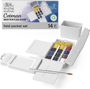 $77 Winsor & Newton Cotman Watercolor Paint Set, 12 Half Pan Field Pocket Set