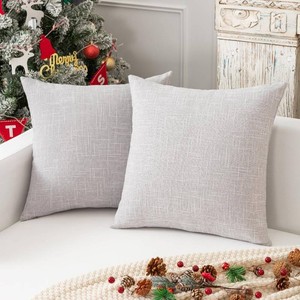 Kevin Textile Decor Pillow Cover Star Faux Linen Cushion Case with Hidden Zipper for SofaChairCouch, 2 Pcs, 16x16, Grey White
