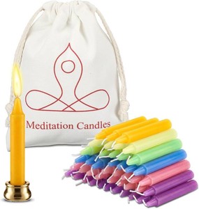 Threlaco 62 Pcs 52 Pcs Meditation Candle with Taper Holder, Mixed Colors
