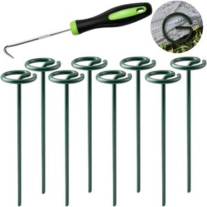Bakulyor 50Pcs Circle Top Landscape Staples, 6 Inch Green Artificial Turf Stakes, 9 Gauge Landscape Fabric Pins, Heavy Duty Yard Lawn Spikes for Outdoor Soil Gardening Weed Barrier Sod Fabric - 6