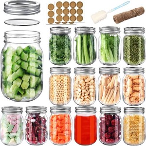 $26 PINIWON Mason Jars 16 oz with Lids and Bands, 15 Pack Pint Canning Jars