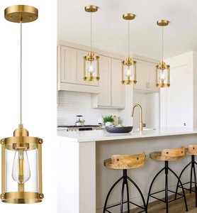 $50 Brushed Gold Pendant Lights Kitchen Island, Clear Glass, 1-Light