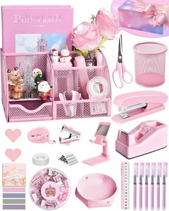 $24 LXEVIHK Pink Desk Accessories 23-Piece Office Supplies Gift Set for Women