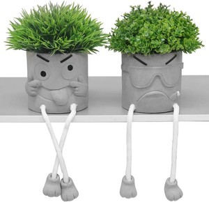 MAKHOT 2 Pack Cute Artificial Succulent Plants with Gray Flower Pots, Fake Plants Succulent Window Sill Decor for Gift Choice, Mini Potted Succulents for Desk Shelf Bathroom Decoration