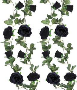Felice Arts 2 Pack Black Artificial Flower Garland Each 6.5FT Rose Vines