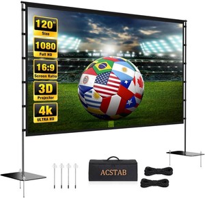 $70 Outdoor Projector Screen with Stand - 120 Inch Portable Projector Screen Outdoor Indoor Projection Screen Movie Screens with Carry Bag Can Enjoy Home Theater,Camping