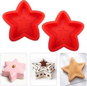 2 Pcs Star Shaped Cake Pans, Silicone Star Cake Mold 8 Inch, Red