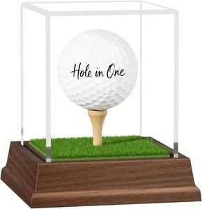 Golf Ball Display Case Walnut Wood Base Acrylic Golf Hole in One Display Case Uv Protection Golf Ball Holder Stand Display,Golf Office Decor Gifts for Men