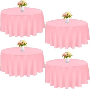 $24 4 Pack 70 Inch Pink Polyester Round Table Cloth Washable Decorative Fabric Table Covers for Wedding Dining Table Buffet Parties Banquet Decor